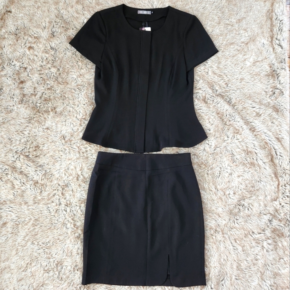 WYKY 2 Piece Short Sleeve Top And Mini Skirt Business Set Black Women's Size XL